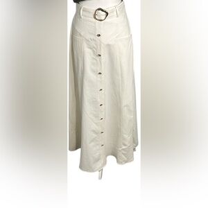 MOTF Cream Maxi Skirt 100% Cotton w/ Gold Buttons & Elegant Belt.